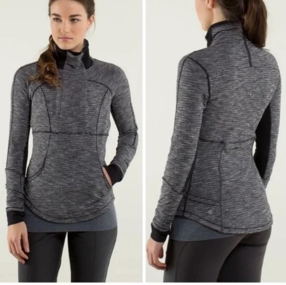 Lululemon Base-Runner half zip sweatshirt pullover gray black 6 medium